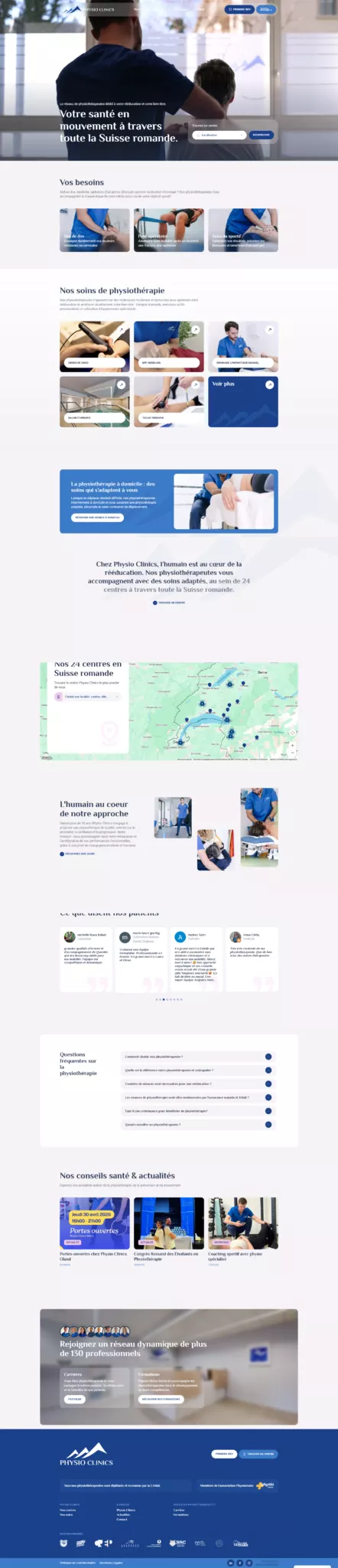 Page d’accueil site clinique de physiothérapie suisse