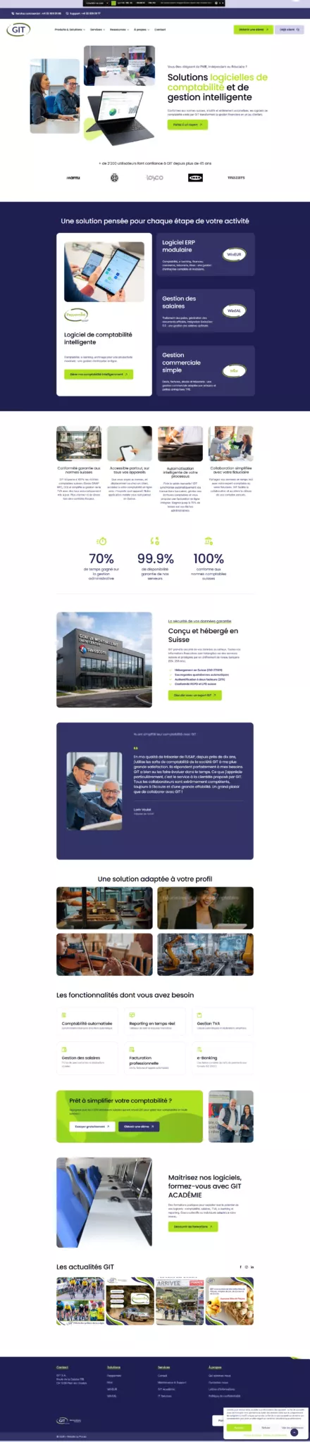 Page web solutions logicielles de comptabilité GIT